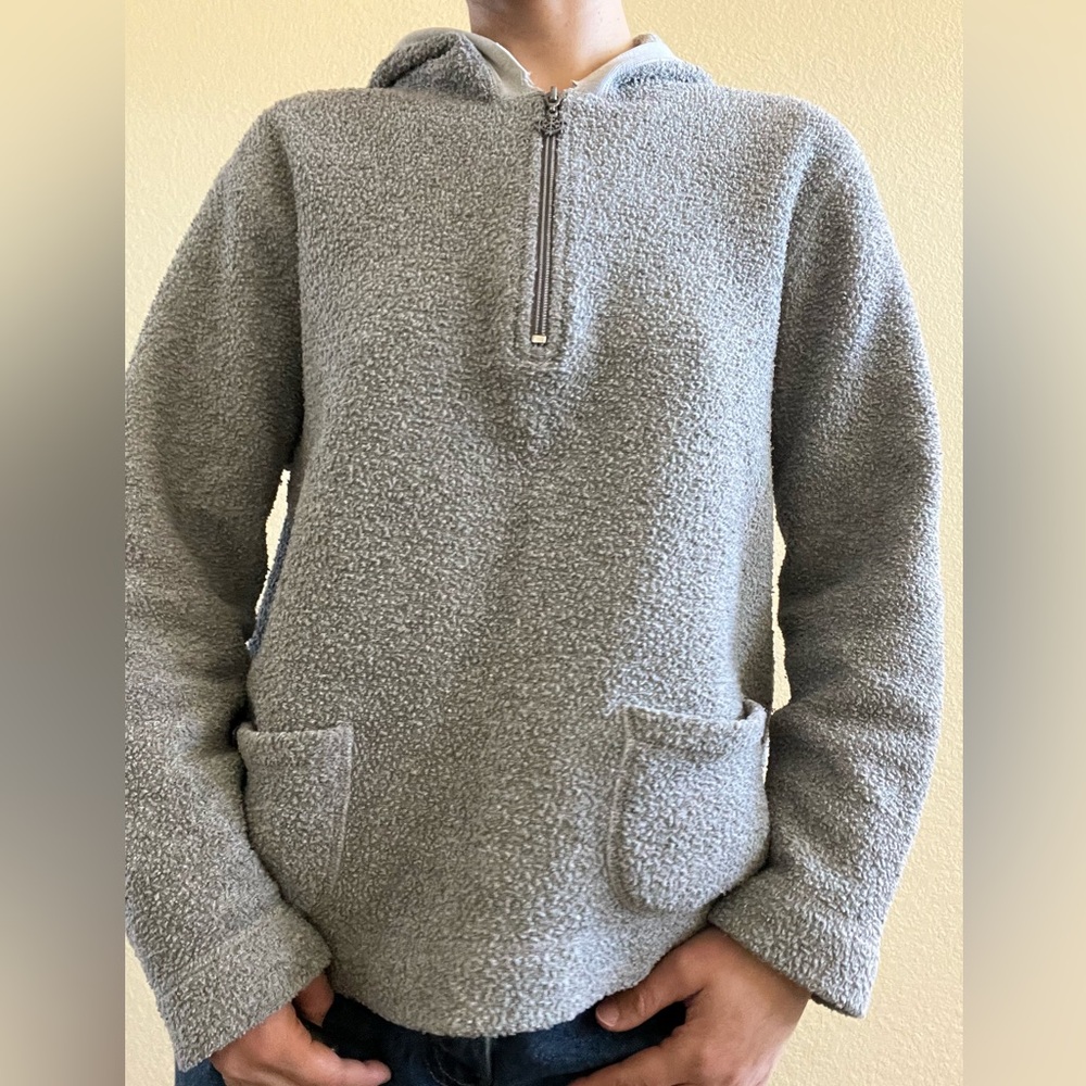 Vintage y2k cropped fuzzy fleece quarter zip hoodie sweater w 2 front pockets